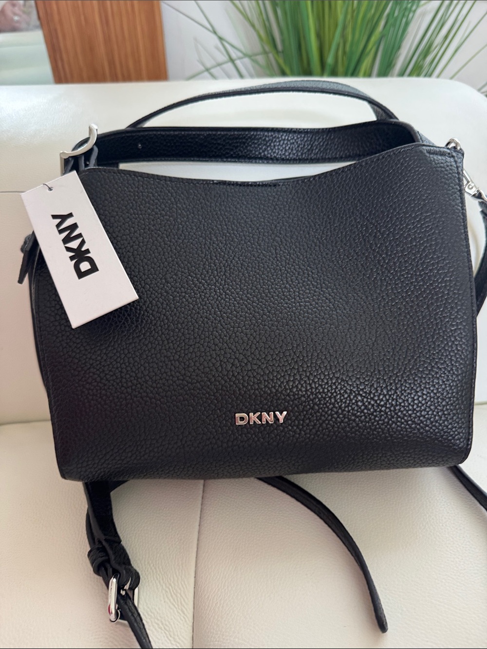 DKNY Black Pebbled Leather Top-Handle Crossbody Bag